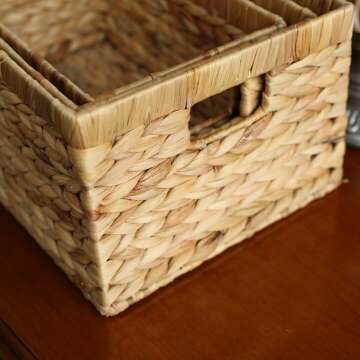 Storage Container, Natural Water Hyacinth Storage Bins Rectangular Basket,Arts and Crafts.