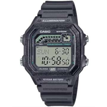 Casio WS1600H Series | Men’s Watch | Sports Design | Grey | Stopwatch | Countdown Timer | LED Light with Afterglow | 100M WR | Daily Alarm | Auto Calendar | World Time | 10 Year Battery