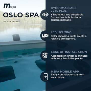 M Spa Square Bubble Massage Spa with Hard Exterior & Soft Lining Interior, 4 to 6 Person Outdoor Hot Tub with Hydro Jets, Oslo