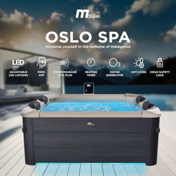 M Spa Square Bubble Massage Spa with Hard Exterior & Soft Lining Interior, 4 to 6 Person Outdoor Hot Tub with Hydro Jets, Oslo