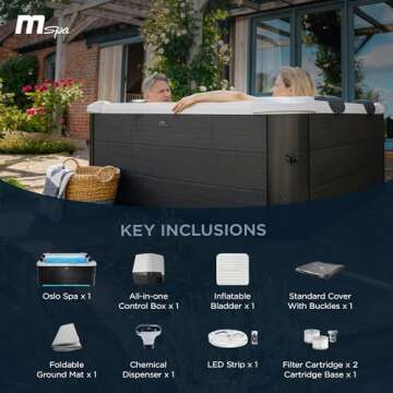 M Spa Square Bubble Massage Spa with Hard Exterior & Soft Lining Interior, 4 to 6 Person Outdoor Hot Tub with Hydro Jets, Oslo