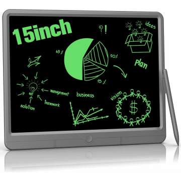 TUGAU LCD Writing Tablet 15 Inch, Erasable Electronic Writing Pad, Large Doodle Board, Portable Drawing Tablet Gift for Kids & Adults, Digital Paper Handwriting Pad for Business Office Homeschool