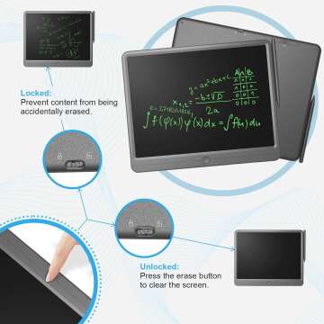 TUGAU LCD Writing Tablet 15 Inch, Erasable Electronic Writing Pad, Large Doodle Board, Portable Drawing Tablet Gift for Kids & Adults, Digital Paper Handwriting Pad for Business Office Homeschool