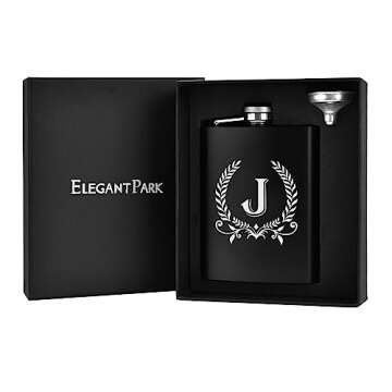 ELEGANTPARK Hip Flasks for Liquor for Men with Initials Monogrammed Gifts Whiskey Flask for Men Birthday Personalized Gifts for Him Groomsmen Dad Engraved Hip Flask with Funnel 8 OZ Letter J