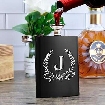 ELEGANTPARK Hip Flasks for Liquor for Men with Initials Monogrammed Gifts Whiskey Flask for Men Birthday Personalized Gifts for Him Groomsmen Dad Engraved Hip Flask with Funnel 8 OZ Letter J