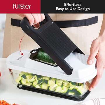 Fullstar Chopper Vegetable Cutter Mandoline Slicer for Kitchen with Handle - Veggie Chopper with Container and Lid, Food Chopper Salad Chopper Vegetable Chopper, Onion and Cheese Slicer (3 in 1)