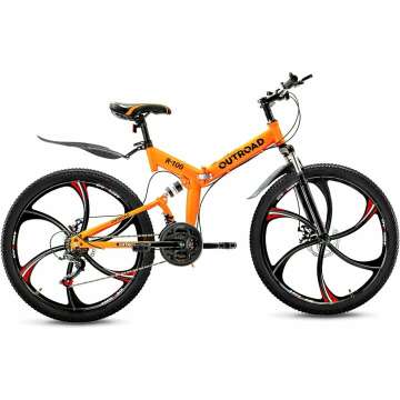 Outroad 26" Folding Mountain Bike - 21 Speed, Full Suspension & Dual Disc Brakes