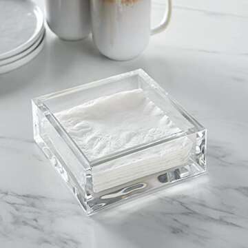 Huang Acrylic Clear Square Paper Napkin Holder | For Cocktails, Hosting, Picnics, Weddings, Parties | Long Lasting Premium Acrylic Construction