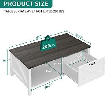 YITAHOME Farmhouse Coffee Table Wooden Cocktail Table,with Cabinets and 2-Tier Storage Open Shelf,Modern Rustic Center Rectangular Tables for Living Room,Home,Office,Living Meeting Room,White & Grey.