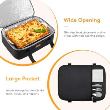 LUNCIA Insulated Casserole Carrier for Hot or Cold Food, Lasagna Lugger Tote for Potluck Parties/Picnic/Cookouts, Fits 9"×13" Baking Dish, Black