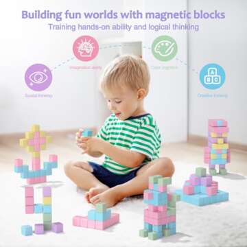 45PCS Magnetic Blocks, Building Blocks for Toddlers Age 3-5 Magnet Cubes Toys STEM Preschool Education Montessori Autism Toys 4-8 Christmas Birthday Gifts for Kids Ages 3 4 5 6 7+ Year Old Boys Girls