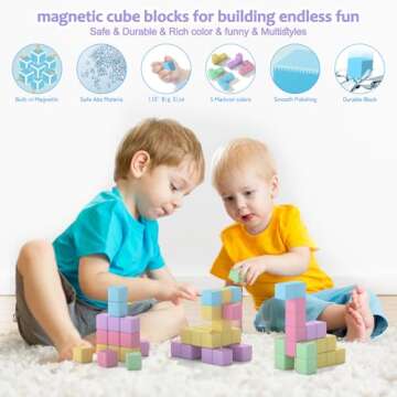 45PCS Magnetic Blocks, Building Blocks for Toddlers Age 3-5 Magnet Cubes Toys STEM Preschool Education Montessori Autism Toys 4-8 Christmas Birthday Gifts for Kids Ages 3 4 5 6 7+ Year Old Boys Girls