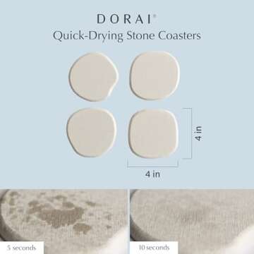 DORAI Home Stone Coaster Set - 4 Stone Coasters with Absorbent Diatomaceous Earth for Instant Drying Round Coasters for Drinks Modern Home Decor - Sandstone