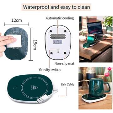 Coffee Mug Warmer with (Ceramic) Cup (USB Cable) & Cup Warmer Set for Desk with Gravity Sensing Auto Shut Off Heating Plate for Home Office Milk Tea Gift(Include Cup) HAYY (Green)