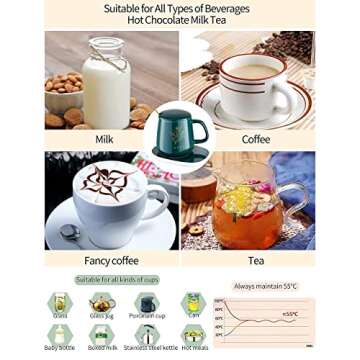 Coffee Mug Warmer with (Ceramic) Cup (USB Cable) & Cup Warmer Set for Desk with Gravity Sensing Auto Shut Off Heating Plate for Home Office Milk Tea Gift(Include Cup) HAYY (Green)