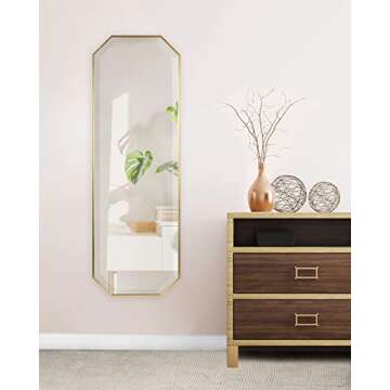 Kate and Laurel Rhodes Modern Full Length Framed Octagon Wall Mirror, 16 x 48, Gold, Decorative Glam Geometric Wall Accent