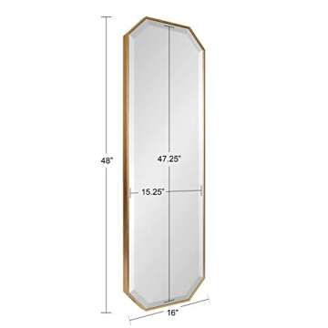 Kate and Laurel Rhodes Modern Full Length Framed Octagon Wall Mirror, 16 x 48, Gold, Decorative Glam Geometric Wall Accent