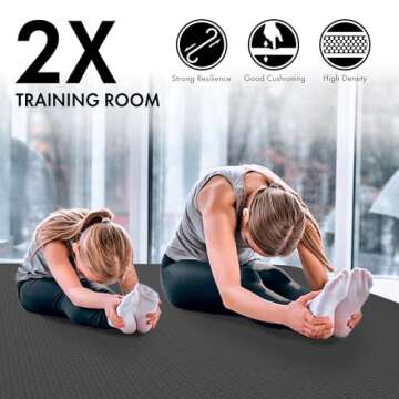 FrenzyBird 6’x4’ Large Yoga Mat ¼” Extra Thick Exercise Mat with 2 Bundling Ribbons Eco Friendly TPE Fitness for Women & Men, Yoga, Pilates, Gym and Floor Workouts Black