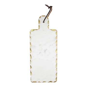 American Atelier Marble Cutting Board Decorative Platter Ideal for Cheese Trays, Charcuterie, Artisanal Breads or Display, Sturdy Leather Hanging Strap