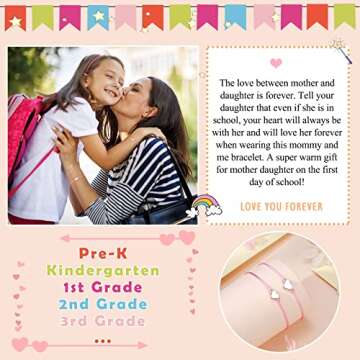 UNGENT THEM Back to School Mommy and Me First Day of Kindergarten Pre k Preschool Bracelet Mother Mom Daughter First Day of School Second 1st 2nd 3rd Grade Back to School Gifts