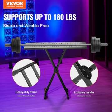 VEVOR DJ Table Stand, (32"-43") x 18" Portable DJ Laptop and Controller Stand, Lightweight DJ Desk DJ Booth Adjustable Height DJ Stand, Foldable Double-X Keyboard Stand & Tabletop, Audio Mixer Stand