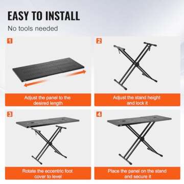 VEVOR DJ Table Stand, (32"-43") x 18" Portable DJ Laptop and Controller Stand, Lightweight DJ Desk DJ Booth Adjustable Height DJ Stand, Foldable Double-X Keyboard Stand & Tabletop, Audio Mixer Stand