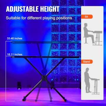 VEVOR DJ Table Stand, (32"-43") x 18" Portable DJ Laptop and Controller Stand, Lightweight DJ Desk DJ Booth Adjustable Height DJ Stand, Foldable Double-X Keyboard Stand & Tabletop, Audio Mixer Stand