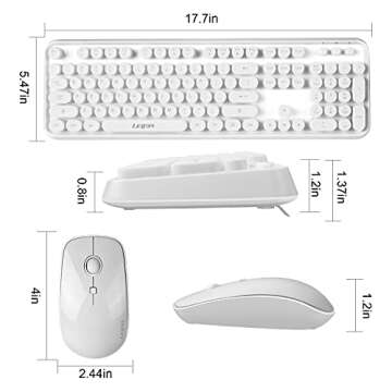 Wireless Keyboard Mouse Combo, 2.4GHz White Wireless Keyboard Typewriter, Letton Full Size Office Computer Retro Keyboard and Optical Cute Mouse with 3 DPI for Mac PC Desktop Laptop