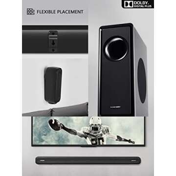 5.1 CH Surround Sound Bar with Dolby Audio, Sound Bars for TV, Wireless Subwoofer & Rear Speaker