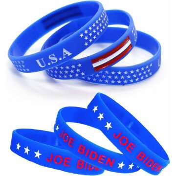 President Biden Rubber Bracelet America Election Vote 2024 Biden Rubber Bracelets Set Merchandise Bracelets Democratic Party American Flag Political Vote Favor Wristbands