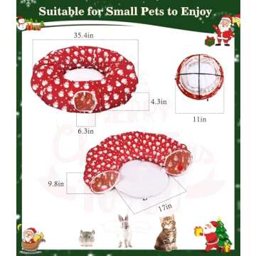 Pawaboo Cat Tunnel Bed Under Christmas Tree, 35.4'' Christmas Cat Toy Circle Tunnel with Toy Ball, Decorative Christmas Festive Foldable Kitty Tube Tunnel for Cat Small Animal (Red Snowman)