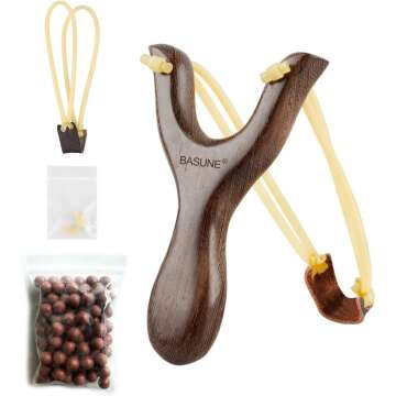 BASUNE Solid Wooden Slingshot Toy – Classic Outdoor Fun