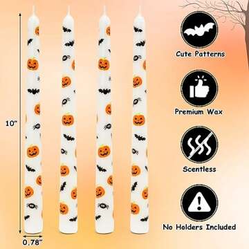 Tuitessine Halloween Taper Candles Decorative 10 Inch Tall Candle Set of 4 Unscented Pumpkin Bat Spider Candlesticks Halloween Dinner Table Decorations Halloween Party Decor Spooky Candles Gift