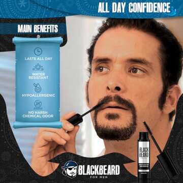 Blackbeard Formula X - Instant Hypoallergenic 1-Day Color for Beard, Mustache, Eyebrows, and Sideburns - Temporary Tint for Men - Black, 3 Pack