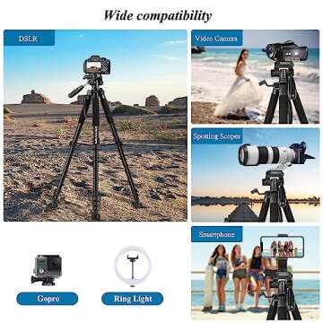 VICTIV 74” Camera Tripod, Tripod for Camera and Phone, Aluminum Heavy Duty Tripod Stand for Canon Nikon with Carry Bag and Phone Holder, Compatible with DSLR, iPhone, Spotting Scopes, Max Load 15 Lb