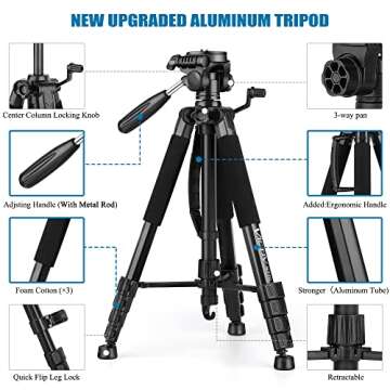 VICTIV 74” Camera Tripod, Tripod for Camera and Phone, Aluminum Heavy Duty Tripod Stand for Canon Nikon with Carry Bag and Phone Holder, Compatible with DSLR, iPhone, Spotting Scopes, Max Load 15 Lb