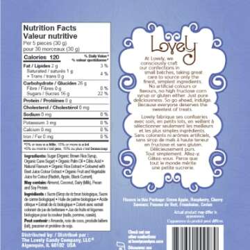 Lovely Candy Co. Organic Sour Chewy Candies 5oz Bag (1-pack) | Natural Raspberry, Apple & Cherry Flavors | Vegan, Gluten Free, Non-GMO, No Artificial Ingredients, Individually Wrapped