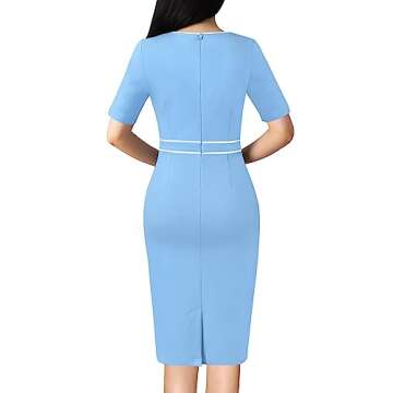 VFSHOW Womens Professional Work Buttons Patchwork Business Office Interview Party Cocktail Bodycon Fitted Vintage Colorblock Career Church Pencil Sheath Dress (Royal Blue, Small) 10649 LBLU S