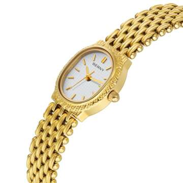 BERNY Gold Watches for Women Vintage Bracelet Wrist Watch Luxury Small Ladies Oval Quartz Watch with Tools Included(White Dial)