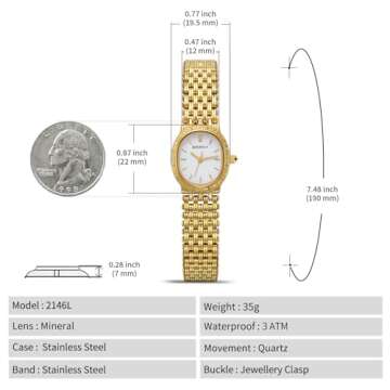 BERNY Gold Watches for Women Vintage Bracelet Wrist Watch Luxury Small Ladies Oval Quartz Watch with Tools Included(White Dial)