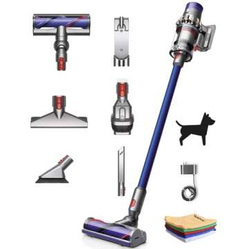 Flagship Dyson V10 Allergy HEPA Cordless Stick Vacuum Cleaner, Bagless Ergonomic, Lightweight, Powerful, Whole-Machine Filtration, Rechargeable Battery, Long Battery Life, one Hubxcel Microfiber Cloth