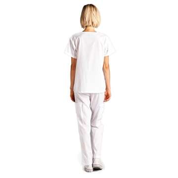 Dagacci Medical Uniform Womens and Mens Scrub Set Unisex Medical Scrub Shirt Top and Pant, White, X-Small, Short Sleeve