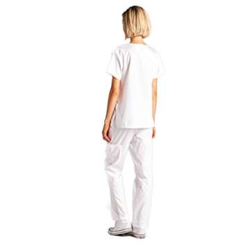 Dagacci Medical Uniform Womens and Mens Scrub Set Unisex Medical Scrub Shirt Top and Pant, White, X-Small, Short Sleeve