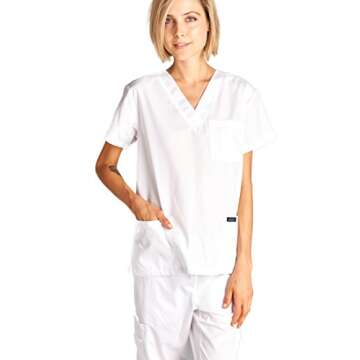 Dagacci Medical Uniform Womens and Mens Scrub Set Unisex Medical Scrub Shirt Top and Pant, White, X-Small, Short Sleeve