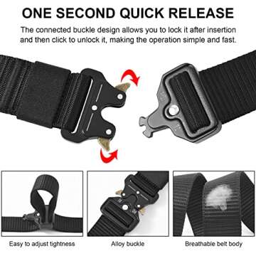 BEIJOVINGLINE Tactical Belt, Military Style Men's Nylon Work Hiking Gear Webbing with quick release buckle (Black, 49 inches (125 cm))