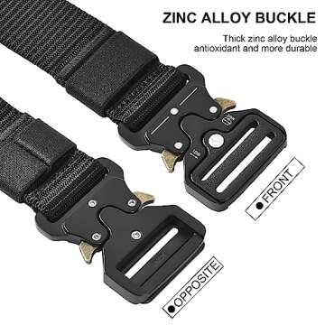 BEIJOVINGLINE Tactical Belt, Military Style Men's Nylon Work Hiking Gear Webbing with quick release buckle (Black, 49 inches (125 cm))