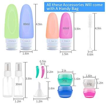 MAGORUI 15 Pcs Travel Bottles Set for Toiletries, TSA Approved Silicone Leak Proof Travel Container, Refillable Travel Accessories with Optional Tag for Business, Personal Travel, Fun Outdoors