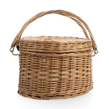 PICNIC TIME Heart Wicker Picnic Basket, 2 Person Set, Couple Gifts, (Antique White)