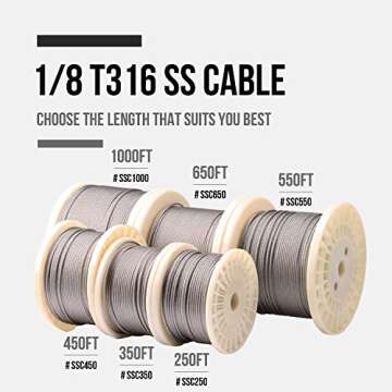 Lichamp 250FT 1/8 Stainless Steel Wire Rope Cable, Aircraft 316 SS Braided Steel Wire Thin Metal Cable Hardware for Deck Railing Handrail Safety System, SSC250