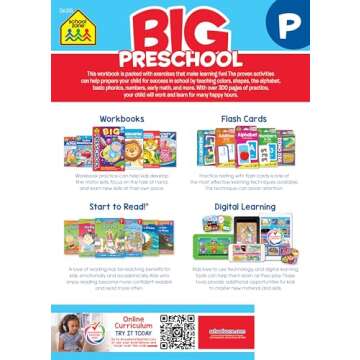 School Zone Big Preschool Workbook: Kids Learning Skills Ages 3 to 5, Handwriting, ABCs, Phonics, Early Math & Numbers, Colors & Shapes, Follow Directions, and More, 320 Pages